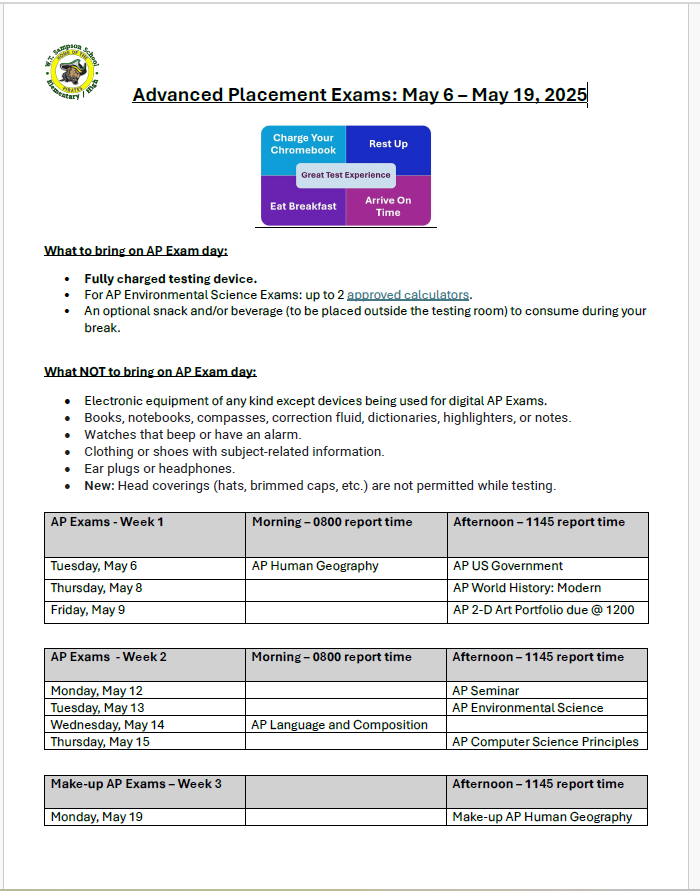 ap exam schedule